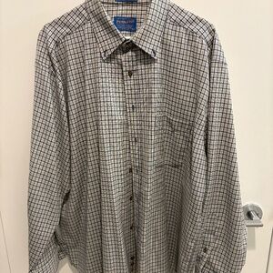 Vintage Men’s Pendleton Plaid Shirt - White and Blue plaid